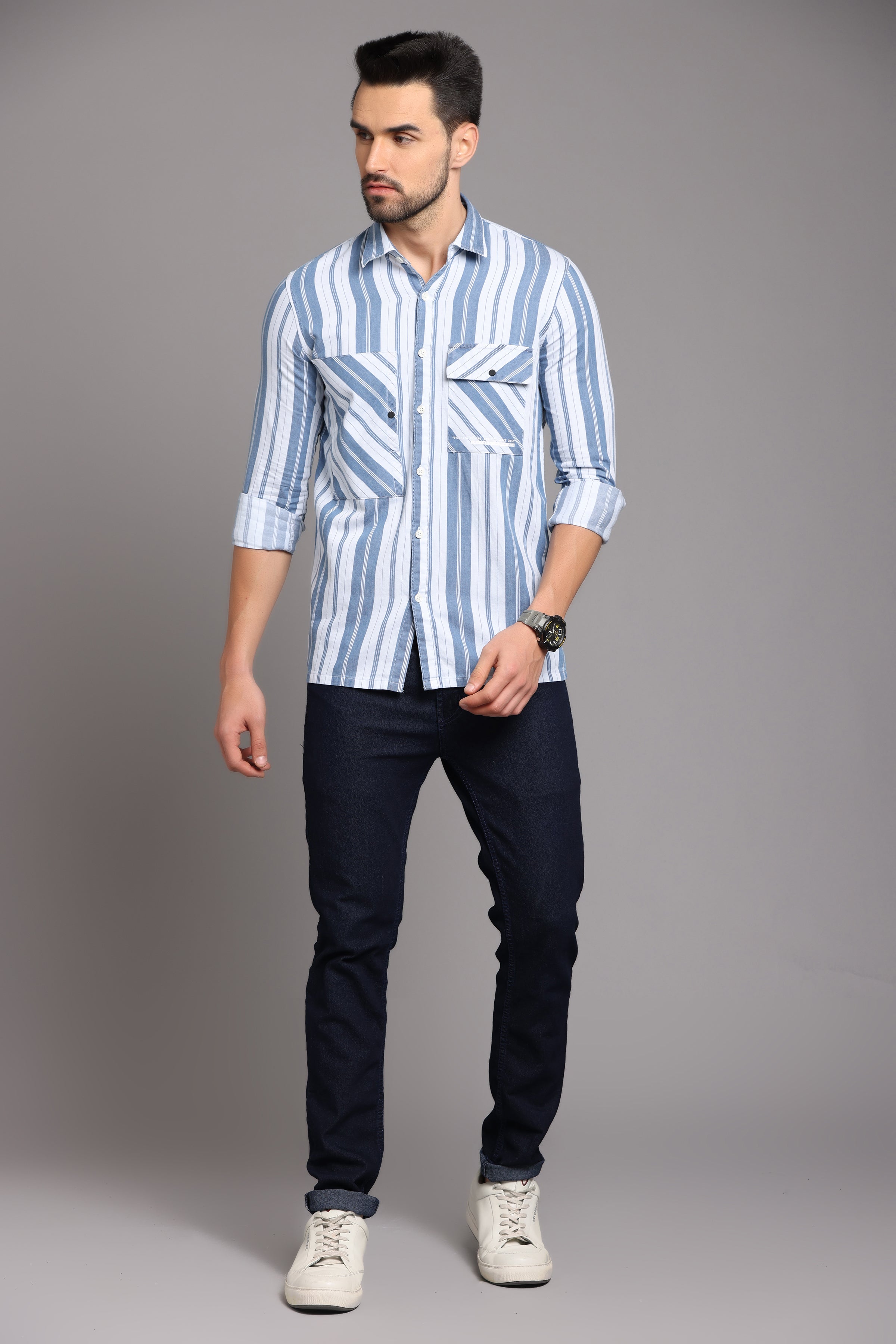 Blue and White Striped Full Sleeve Shirt Shirts Project 30 