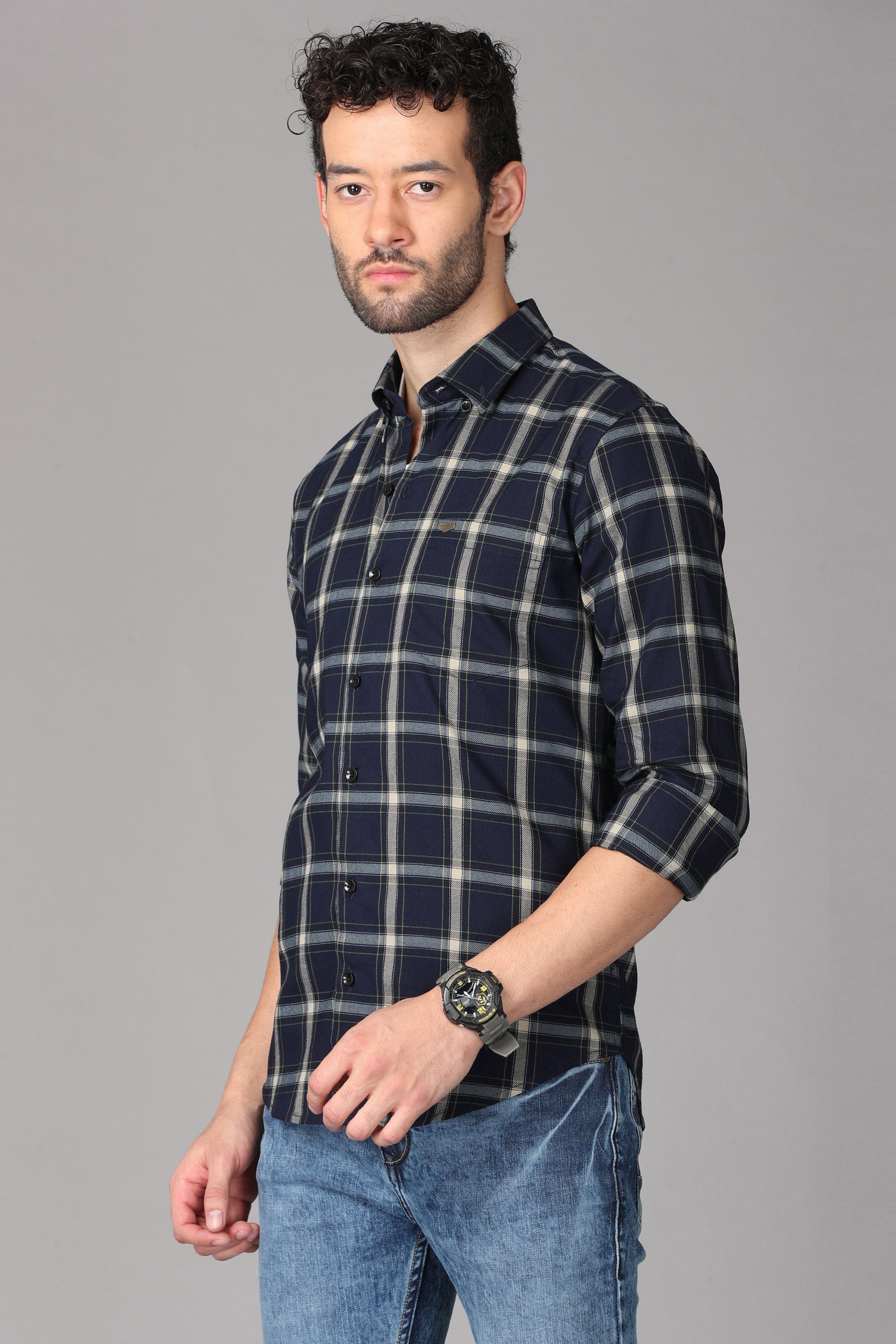 Dark Blue Checks Shirt Shirts KEF 