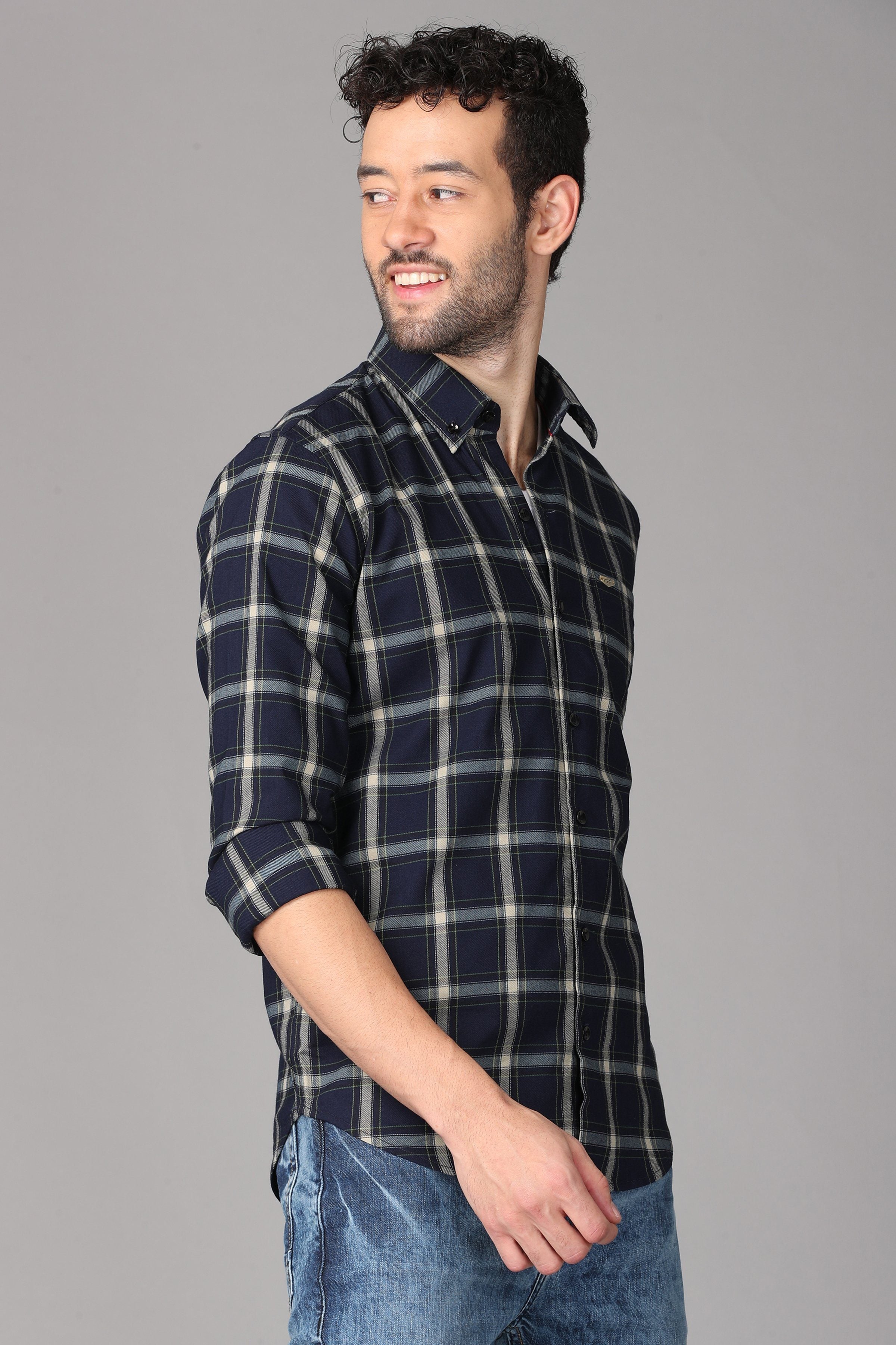 Dark Blue Checks Shirt Shirts KEF 