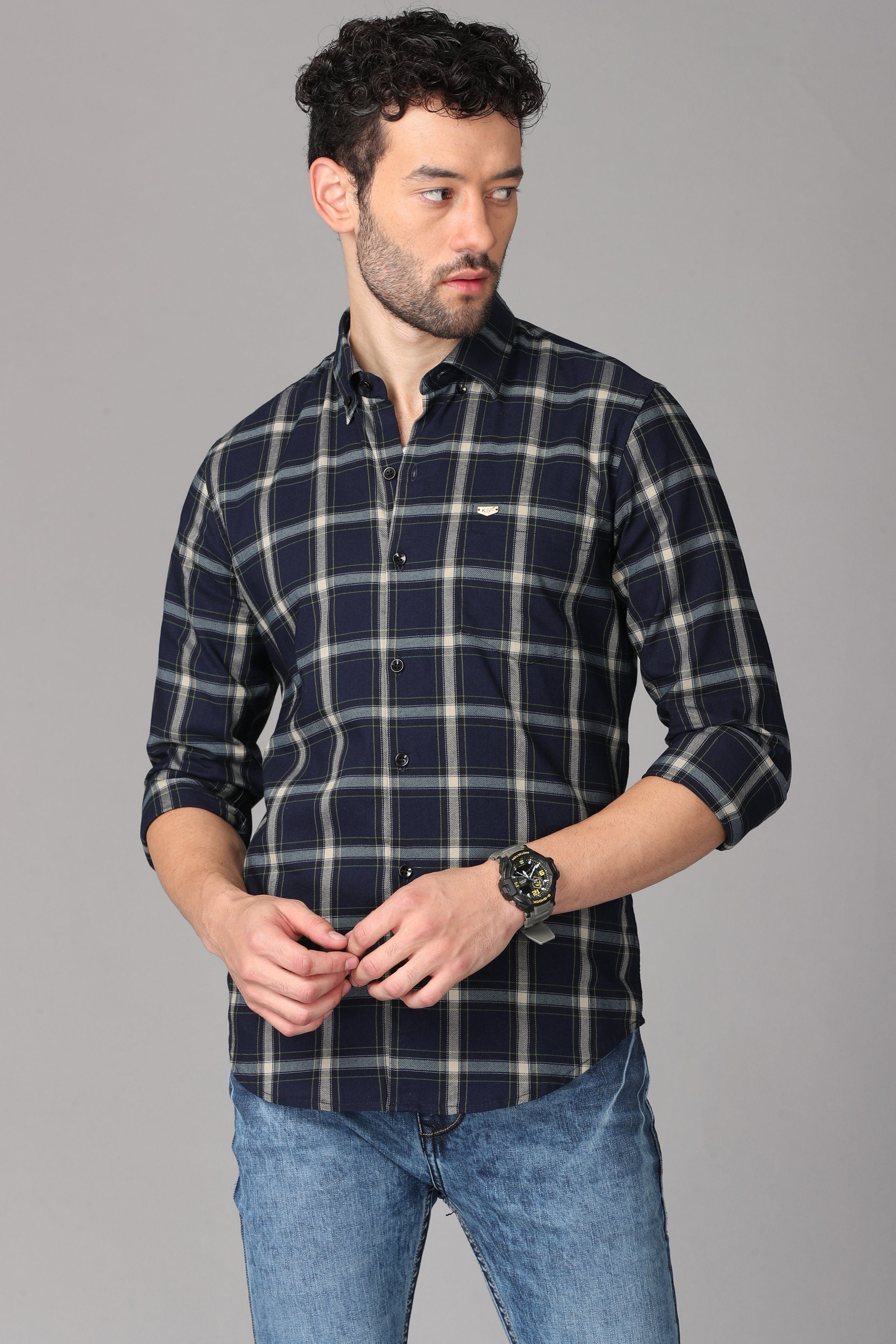 Dark Blue Checks Shirt Shirts KEF S 