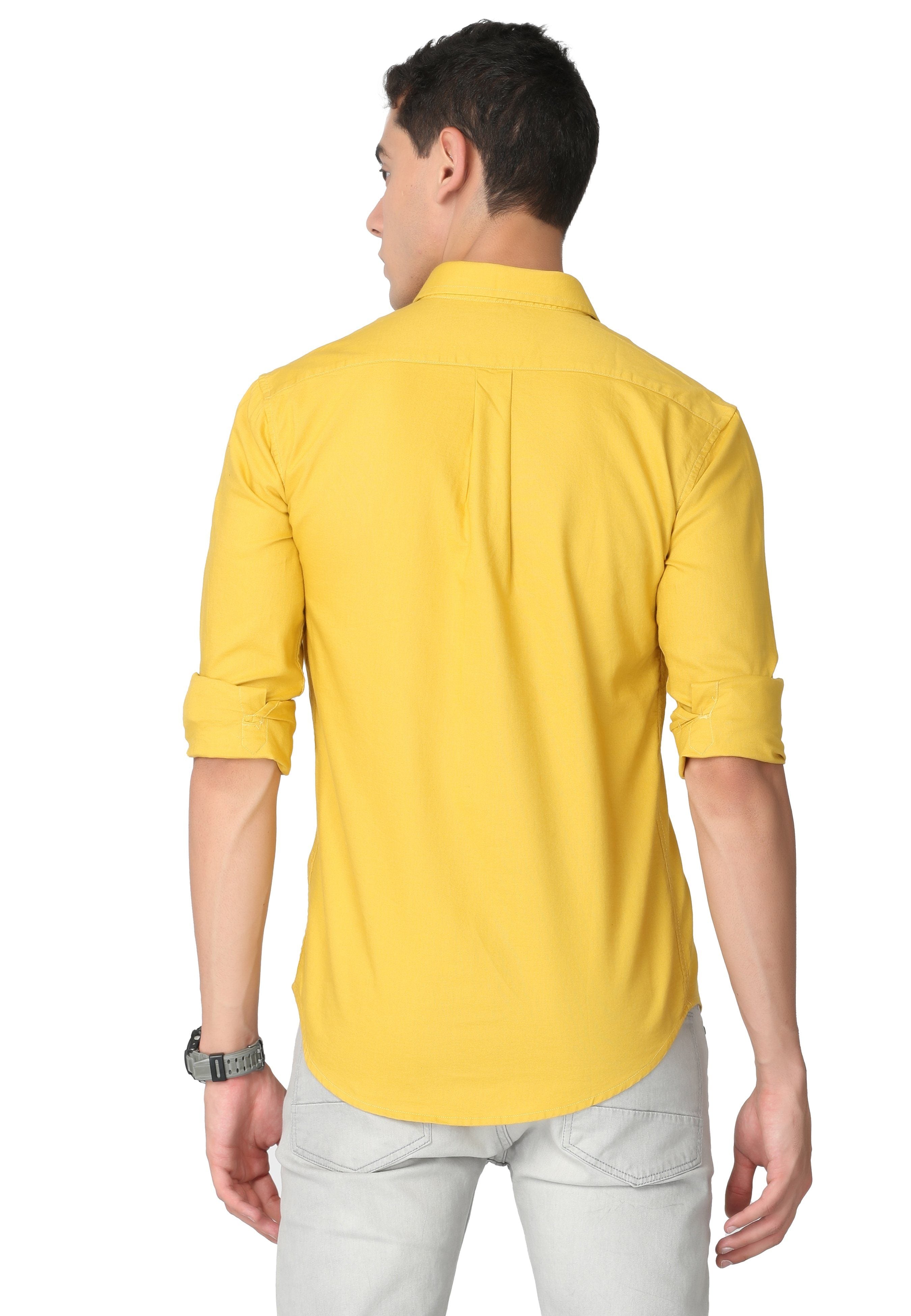 Glowing Yellow Solid Oxford Casual Shirt Shirts KEF 