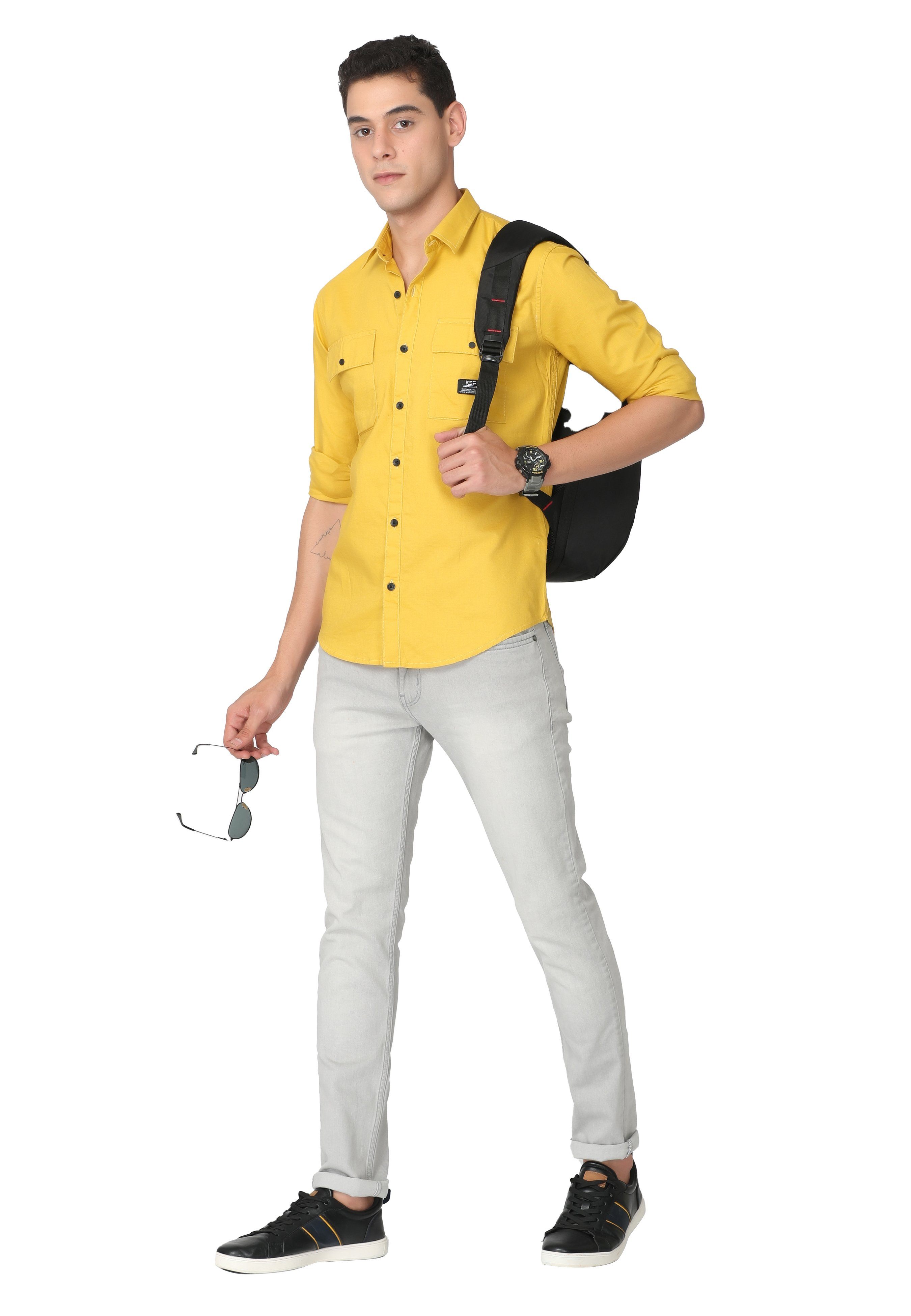 Glowing Yellow Solid Oxford Casual Shirt Shirts KEF 