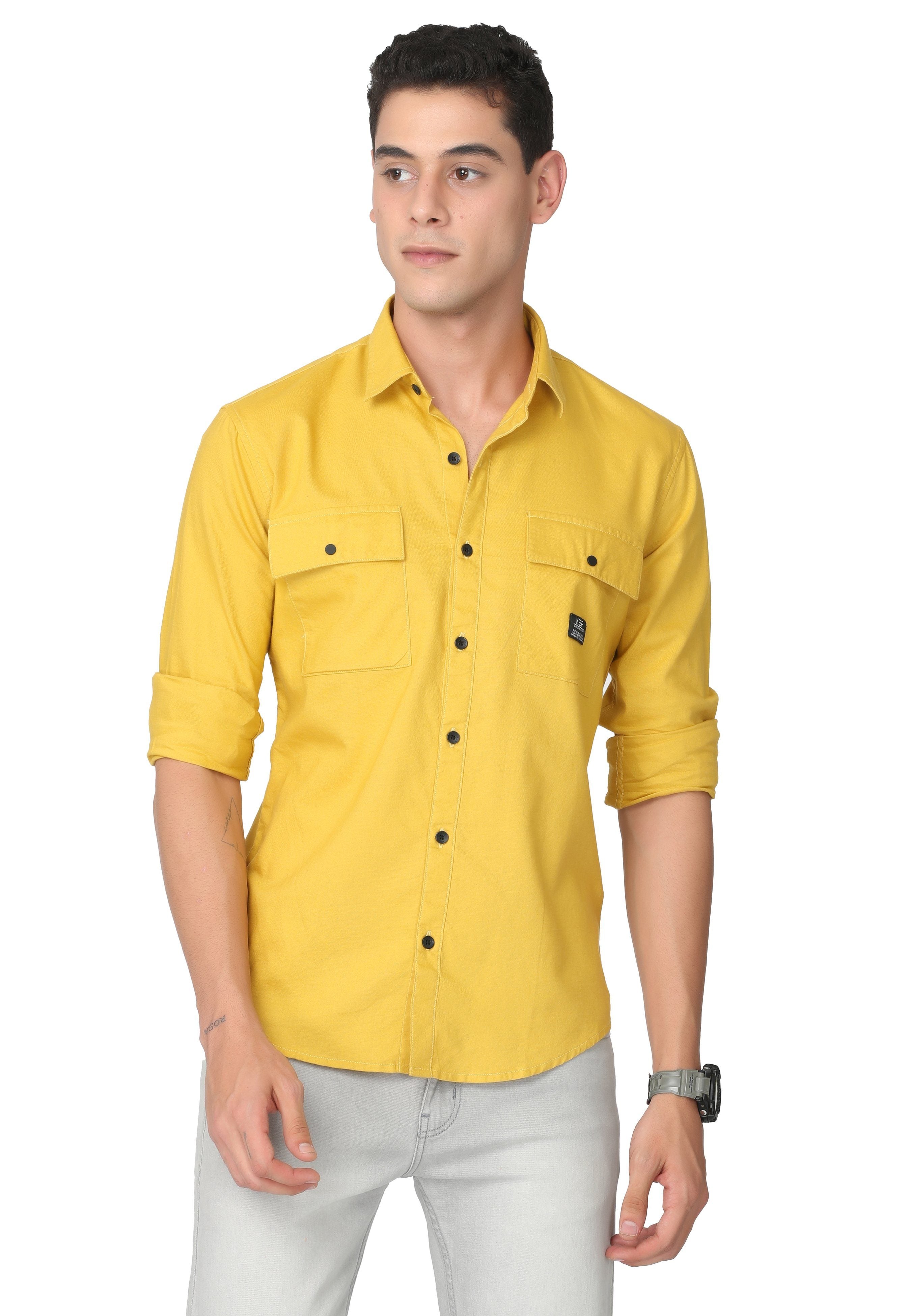 Glowing Yellow Solid Oxford Casual Shirt Shirts KEF S 
