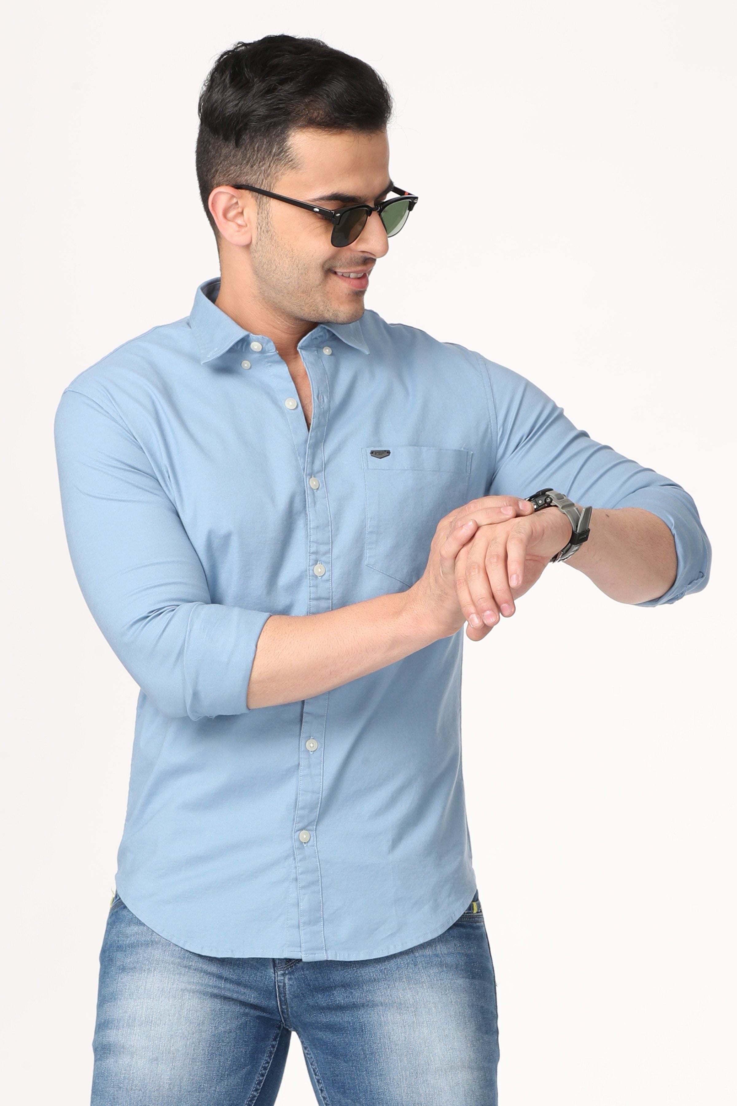 Light Blue Plain Full Sleeve Shirt Shirts KEF 