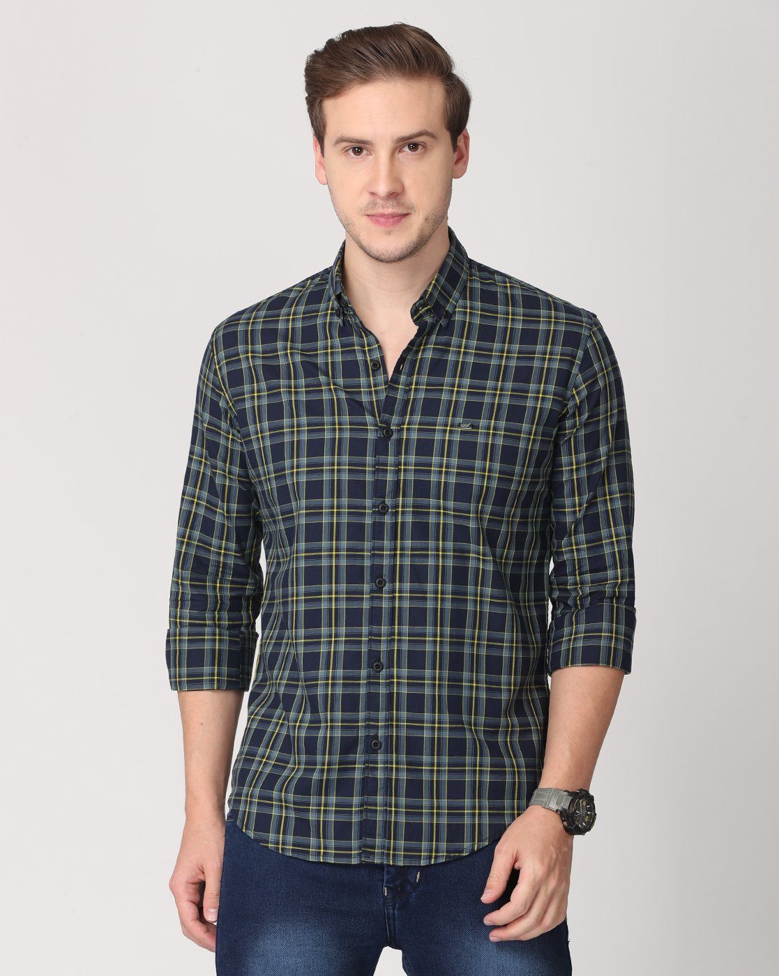 Light Green and Dark Blue Checks Shirt Shirts KEF S 