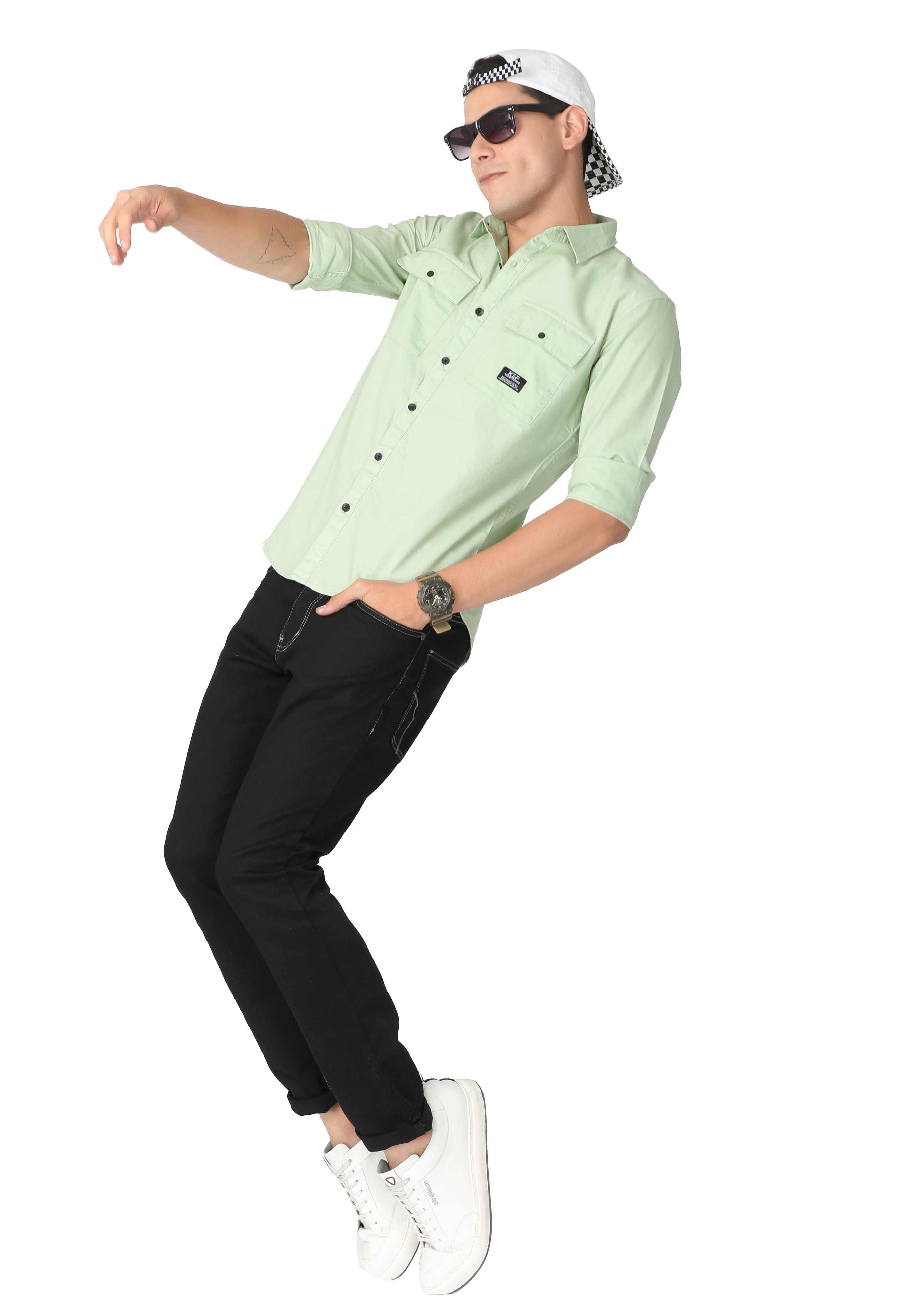 Light Green Regular Fit Casual Shirt Shirts KEF 