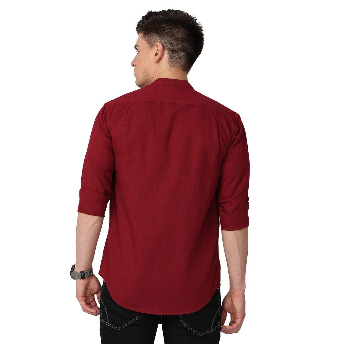 Men's Long Sleeve Band Collar Shirt Shirts KEF 