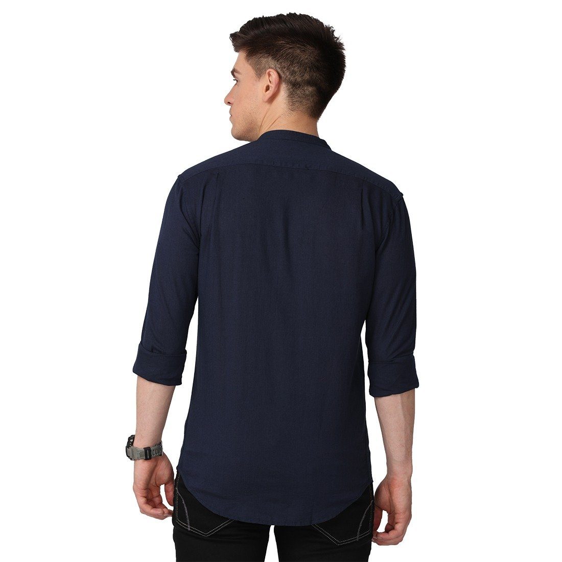 Men's Long Sleeve Band Collar Shirt Shirts KEF 