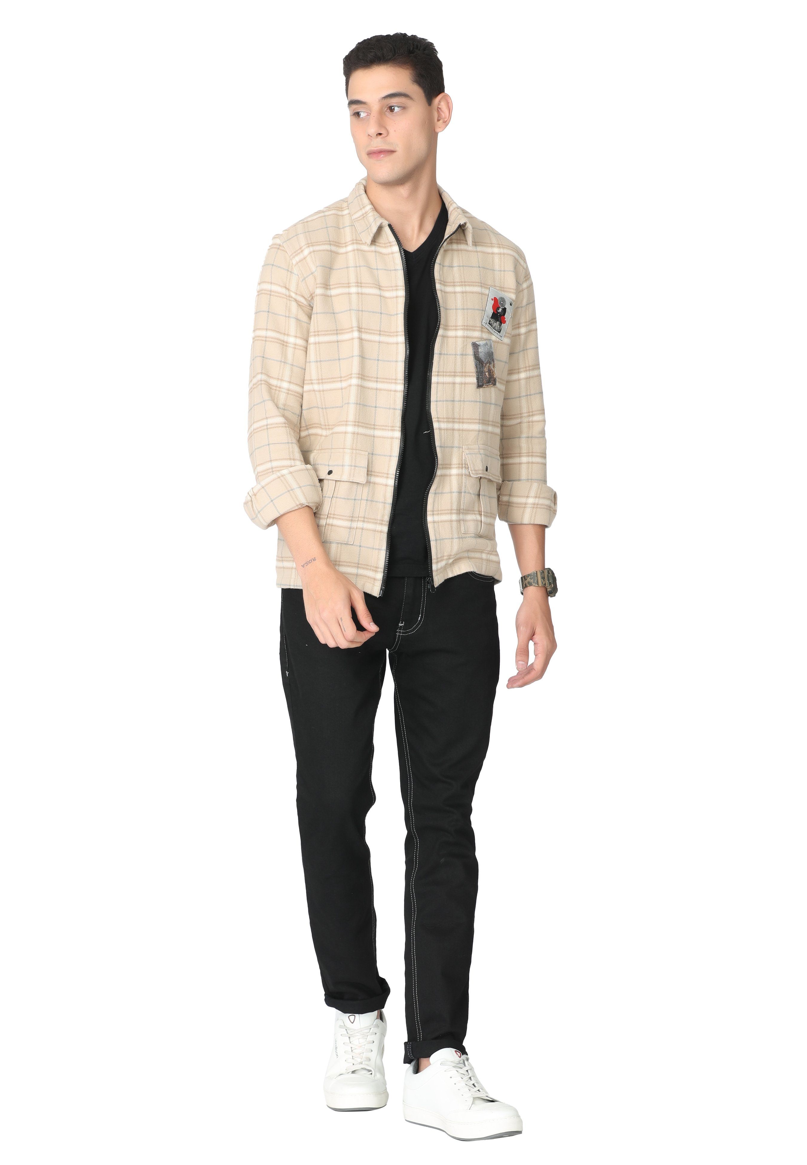 Pale Brown Print Zipper Jacket Over shirt KEF 