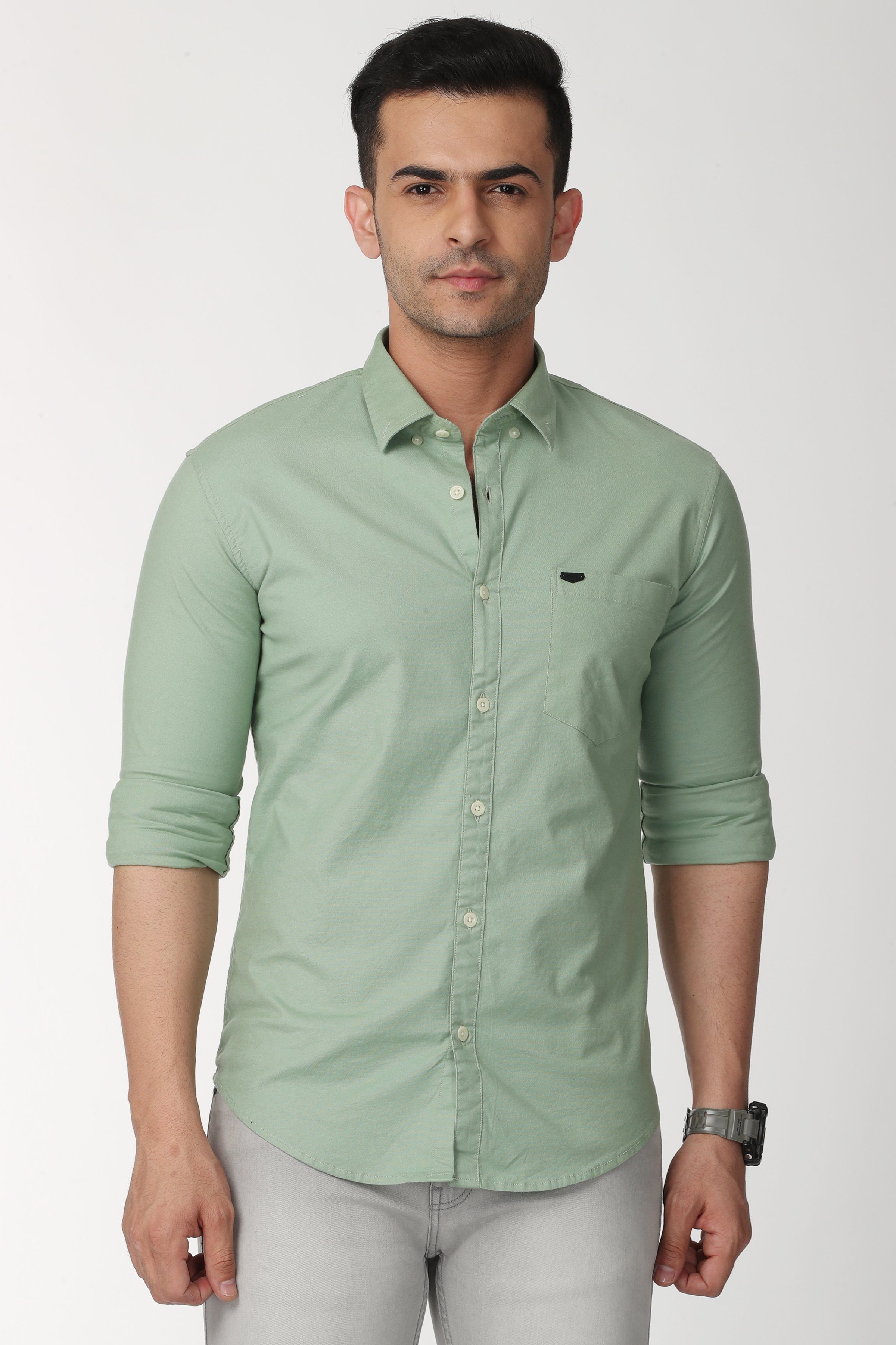 Unique Green Plain Full Sleeve Shirt Shirts KEF S 